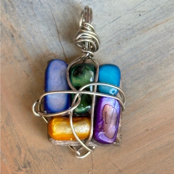 Necklace Pendant, Handmade assemblage Wire Wrapped real Stones Resin Set 4300 G - Picture 2 of 10